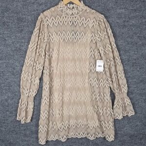 FREE PEOPLE Beige Simone Crochet‎ Lace Shift Mini Dress S